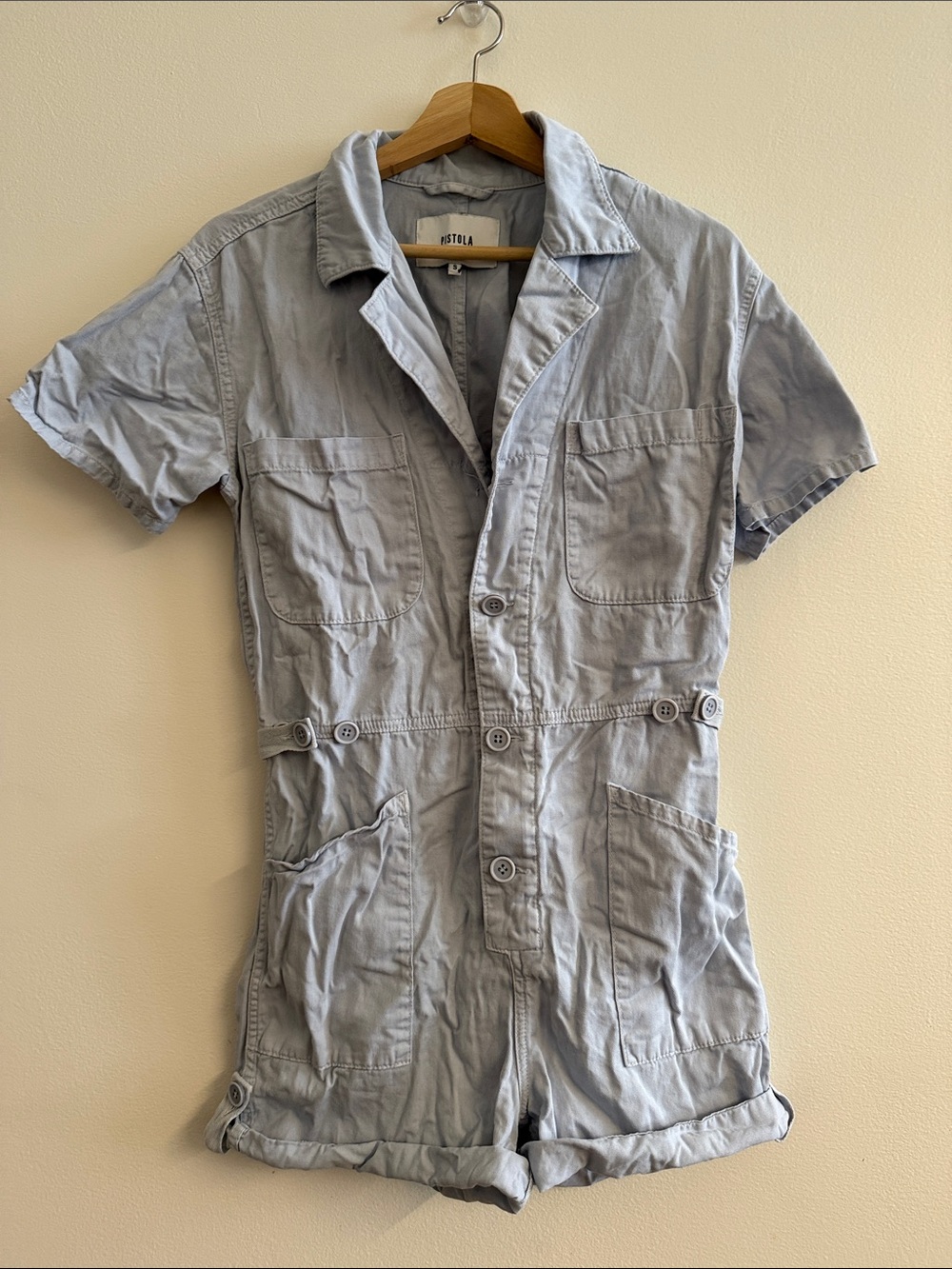 pistola Light Gray Short Sleeve Utility Romper